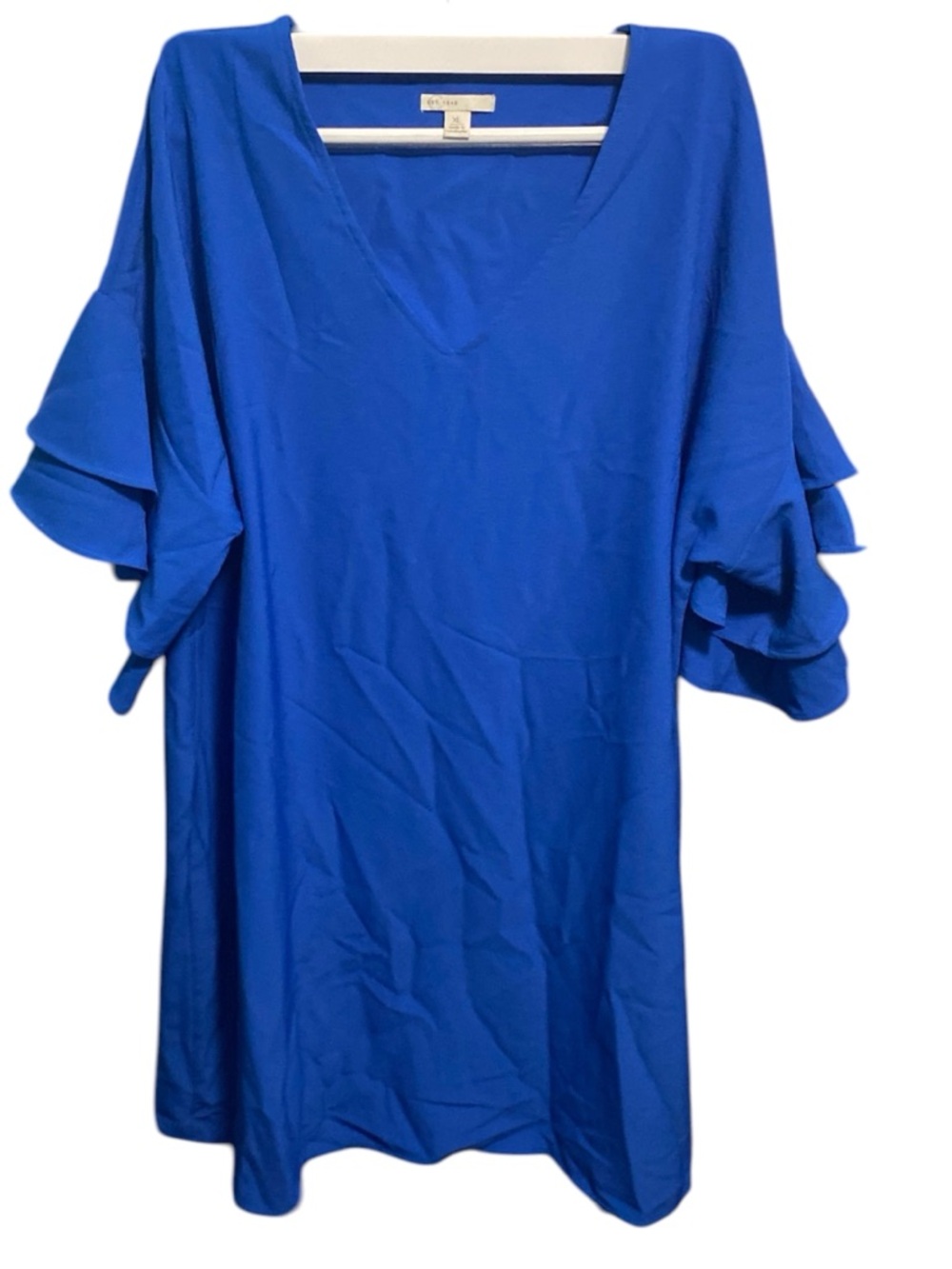 Royal Blue V-Neck Ruffle Sleeve Tunic Dress